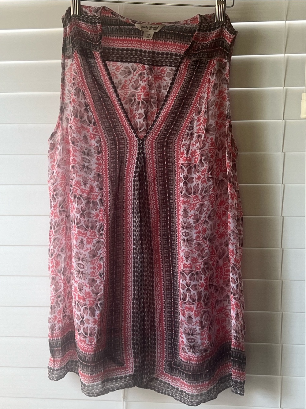 Lucky Brand Pink and Brown Floral V-Neck Sleeveless Tunic
